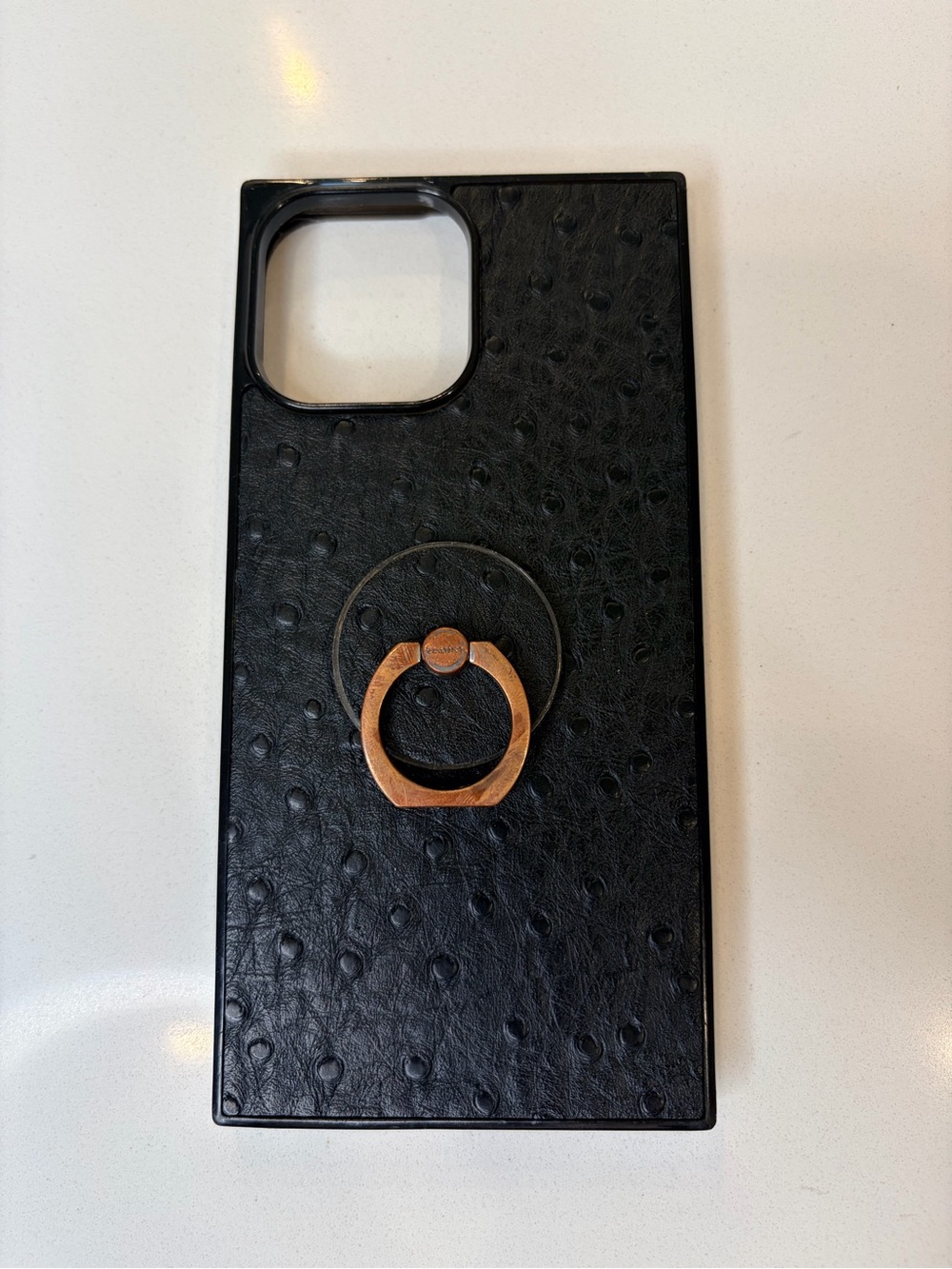 SQUARE® Black Ostrich Faux Leather iPhone Case | iPhone 13 Pro Max